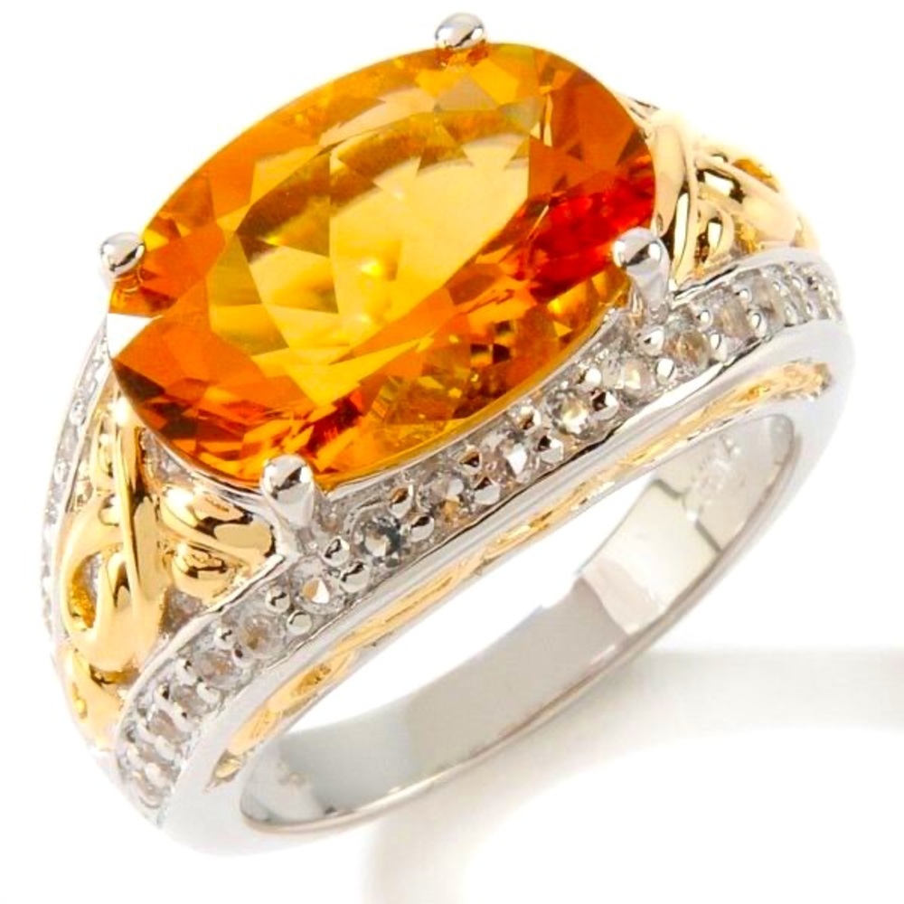 🥂Victoria Wieck 4.49ct Fire Citrine & White Topaz Sterling Silver Ring!